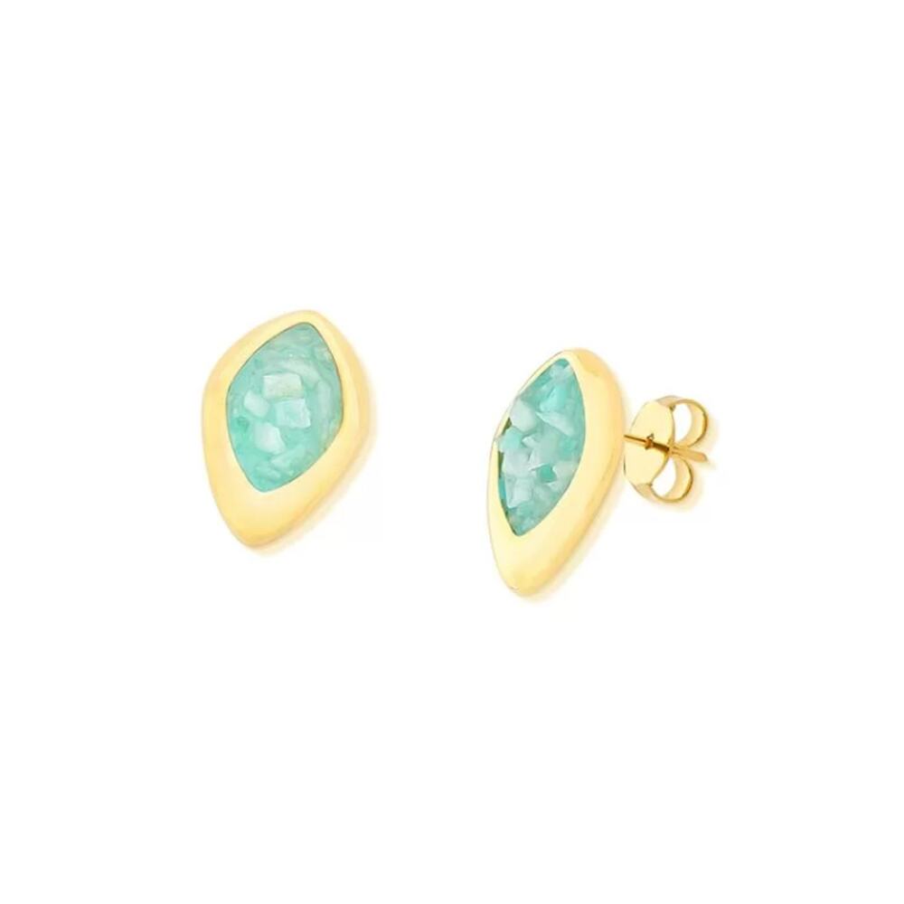 Natural Amazonite Stone Fragments 18k Gold Plated Earrings
